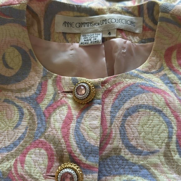 Anne Crimmins For UMI Collections jacquard embellished buttons blazer Sz 4 - Picture 5 of 7